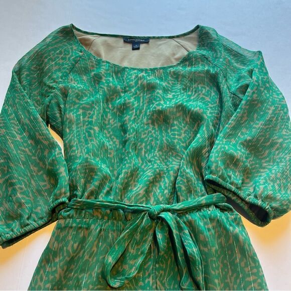 Banana Republic Factory Dress GreenTan Print Mid Length Size 4 - Picture 4 of 10